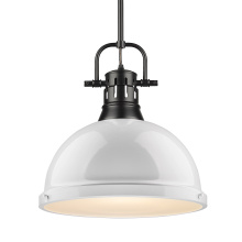 Golden 3604-L BLK-WH - Yep by Golden Lighting Duncan 1-light 14in Rod Hung Pendant in Matte Black and White shade